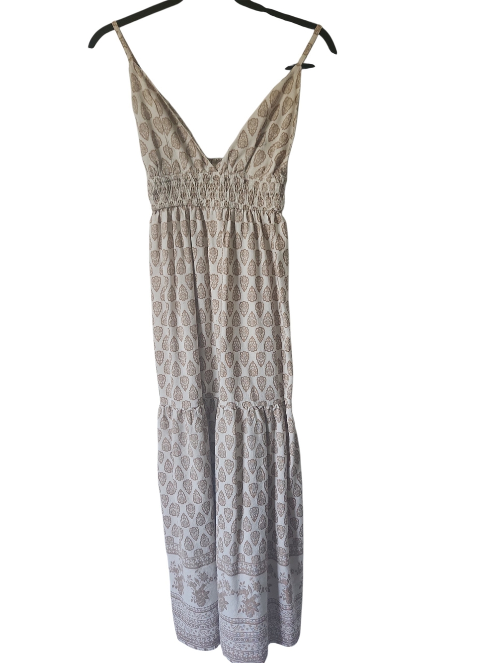 Sim&Sam Boho Cream/Beige Printed MedallionTiered Spaghetti Strap MaxiDress SizeS